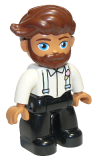 LEGO 47394pb280 Duplo Figure Lego Ville, Male, Black Legs, White Top with Light Aqua Suspenders, Reddish Brown Hair, Beard