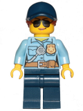 LEGO cty1090 Police - City Officer Female, Bright Light Blue Shirt with Badge and Radio, Dark Blue Legs, Dark Blue Cap with Dark Orange Ponytail, Sunglasses