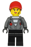 LEGO cty1142 Police - Jail Prisoner Jacket over Prison Stripes, Female, Black Legs, Red Cap with Ponytail