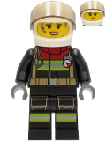 LEGO cty1240 Fire - Female, Black Jacket and Legs with Reflective Stripes and Dark Red Collar, White Helmet, Trans-Black Visor