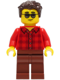 LEGO cty1246 Man - Red Flannel Shirt, Reddish Brown Legs, Dark Brown Hair, Sunglasses