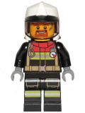 LEGO cty1264 Fire - Reflective Stripes, Black Legs and Jacket with Dark Red Collar, Fire Helmet, Trans-Black Visor, Brown Goatee