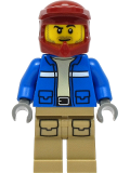 LEGO cty1294 Wildlife Rescue Explorer - Male, Blue Jacket, Dark Red Helmet, Dark Tan Legs with Pockets, Beard