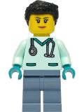 LEGO cty1297 Wildlife Rescue Veterinarian - Female, Light Aqua Scrubs, Sand Blue Legs, Black Hair