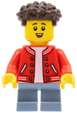 LEGO cty1352 Boy, Red Jacket with Striped Trim, Sand Blue Short Legs, Dark Brown Hair