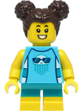 LEGO cty1386 Girl - Medium Azure Sleeveless Jellyfish Shirt, Dark Turquoise Short Legs, Dark Brown Hair