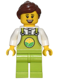 LEGO cty1437 Farmer - Female, Lime Overalls over White Shirt, Lime Legs, Reddish Brown Hair, Freckles
