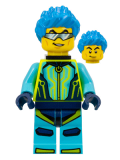 LEGO cty1527 Stuntz Driver - Dark Azure Spiky Hair, Medium Azure and Neon Yellow Jumpsuit, Neck Bracket