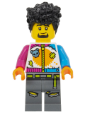LEGO cty1531 Stuntz Driver - Tall Black Coiled Hair, Jumpsuit with Magenta and Dark Azure Sleeves, Dark Bluish Gray Legs