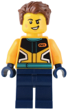 LEGO cty1536 Custom Car Garage Driver - Male, Bright Light Orange Racing Jacket, Dark Blue Legs, Reddish Brown Hair