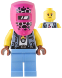LEGO cty1539 Custom Car Garage Mechanic - Female, Sand Blue Vest, Medium Blue Legs, Black Helmet, Magenta Welding Visor