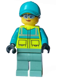 LEGO cty1573 Paramedic - Female, Dark Turquoise and Neon Yellow Safety Vest, Sand Green Legs, Dark Turquoise Ball Cap with Black Ponytail, Glasses