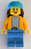 LEGO cty1594 Scooter Rider - Female, Bright Light Orange Jacket, Medium Blue Legs, Medium Azure Helmet, Reddish Brown Long Hair