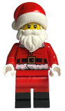 LEGO hol246 Santa, Red Legs, Black Boots Fur Lined Jacket with Button and Candy Cane on Back, Gray Bushy Eyebrows