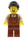LEGO hol260 Man, Black Spiky Hair, Dark Tan Shirt, Reddish Brown Overalls and Legs