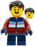 LEGO hol278 Child Boy, Dark Red Coat, Dark Blue Short Legs, Black Hair