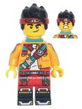 LEGO mk087 Monkie Kid - Bright Light Orange Open Jacket with Shoulder Strap, Dark Turquoise Neck Bracket and Clip