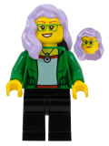 LEGO twn447 Woman, Green Jacket, Lavender Hair